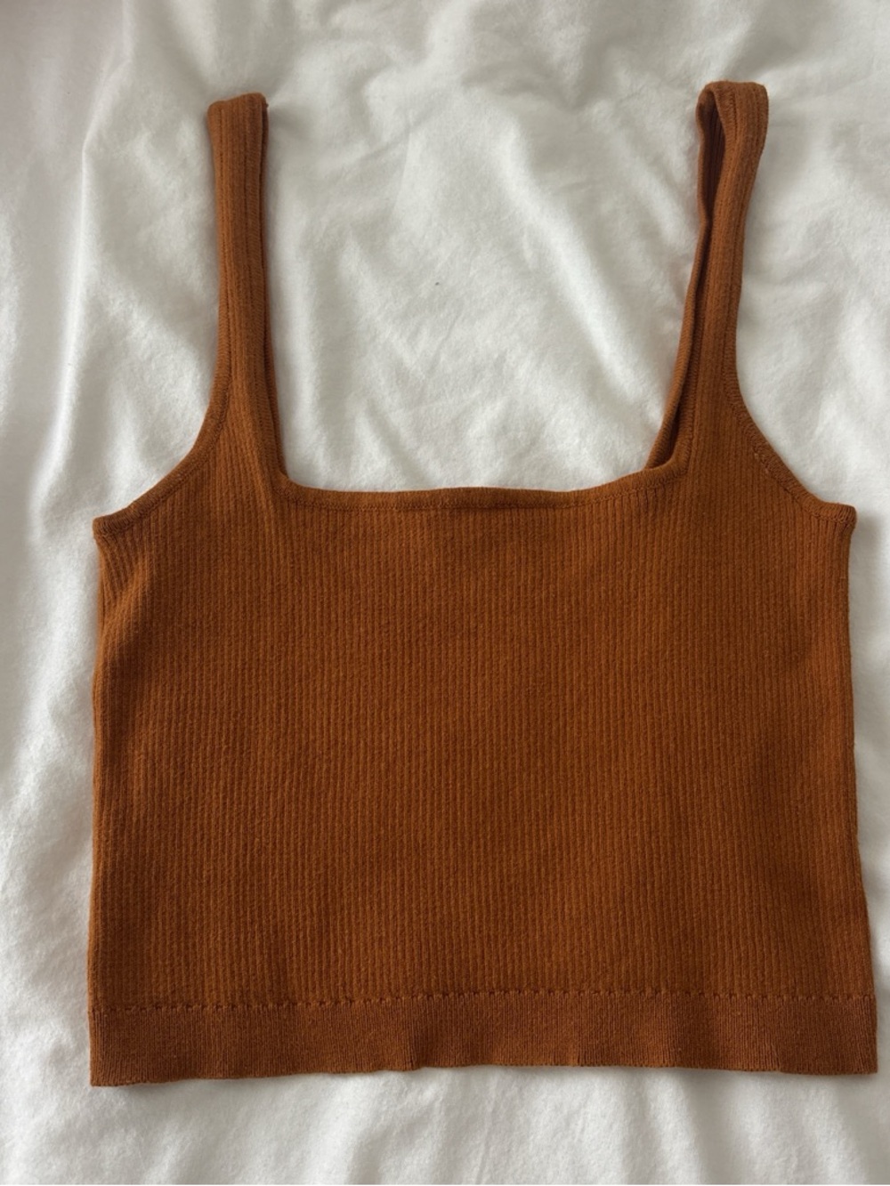 Garage Rust Brown Ribbed Square-Neck Crop Tank